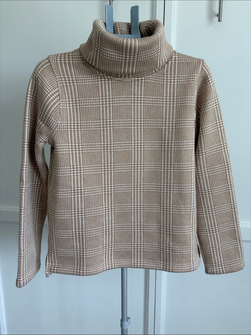 J. Crew Beige Plaid Turtleneck Sweater